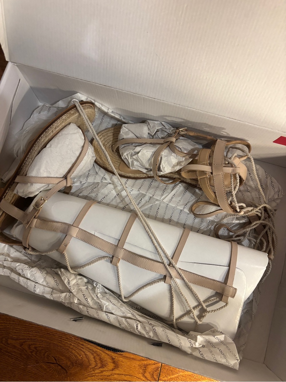 Aldo Capro Beige/Tan Lace-Up Espadrille Sandals